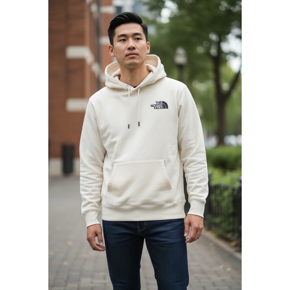 The North Face Cream Pullover Hoodie Unisex Medium Graphic Back Sweatshirt